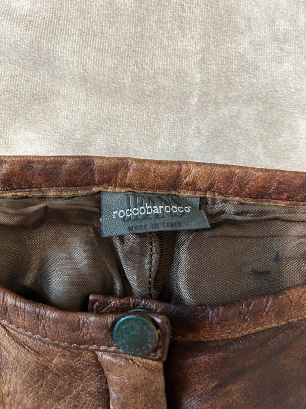 VTG Roccobarocco Jeans Italy Brown Leather Pants Flares Mid Rise IT 42 US 8 - Picture 5 of 7
